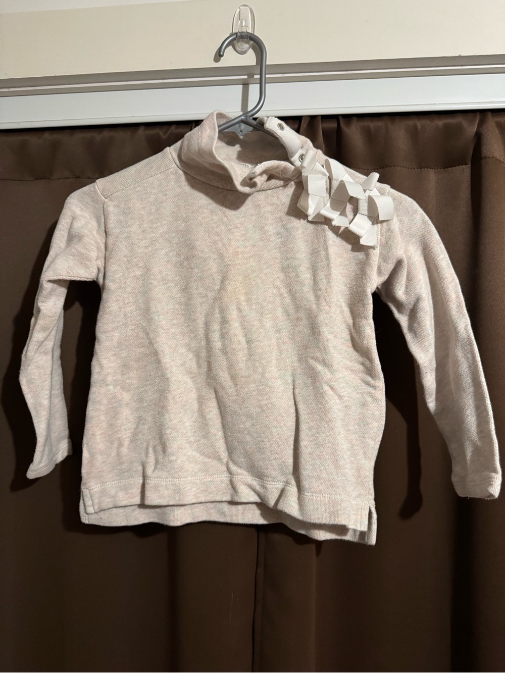 Crewcuts light pink/cream bow snap shoulder cotton sweater, 4-5